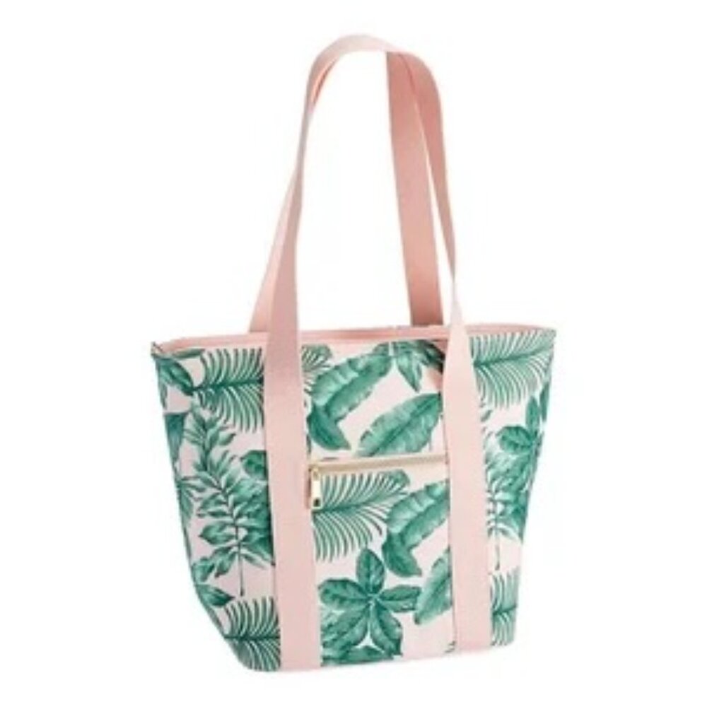POTTERY BARN TEEN | Emily & Meritt Pink Green Insulated Cooler Tote Bag Palm
